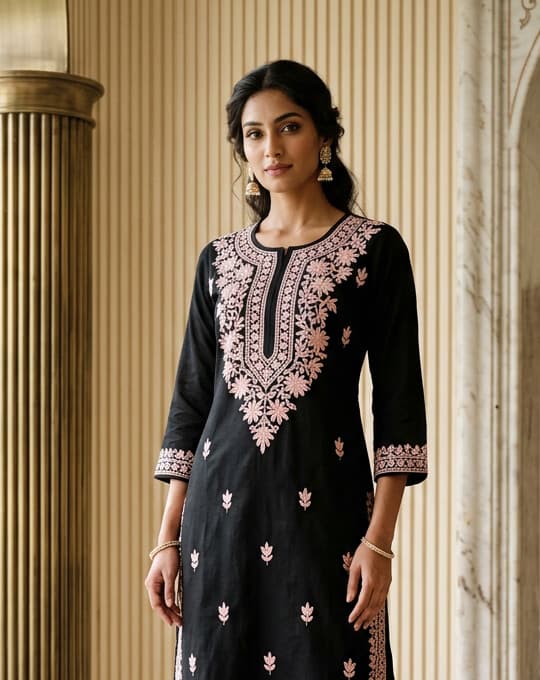 Plum Wine Handcrafted Chikankari Kurti (No. 095) — Secondary Angle