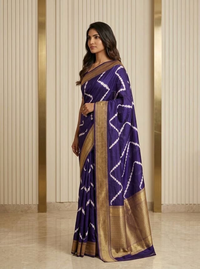 Rani Fuchsia Handcrafted Bandhani Festive Saree (No. 005) — Secondary Angle