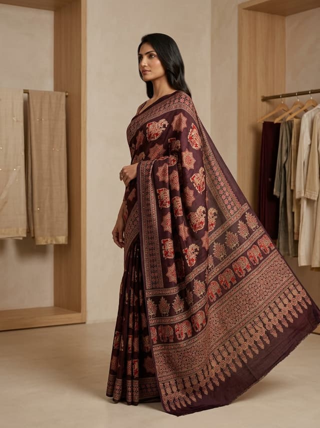 Plum Wine Handcrafted Bandhani Festive Saree (No. 008) — Secondary Angle