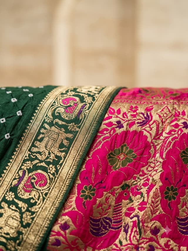 Peacock Teal Handcrafted Bandhani Festive Saree (No. 012) — Artisanal Detail View
