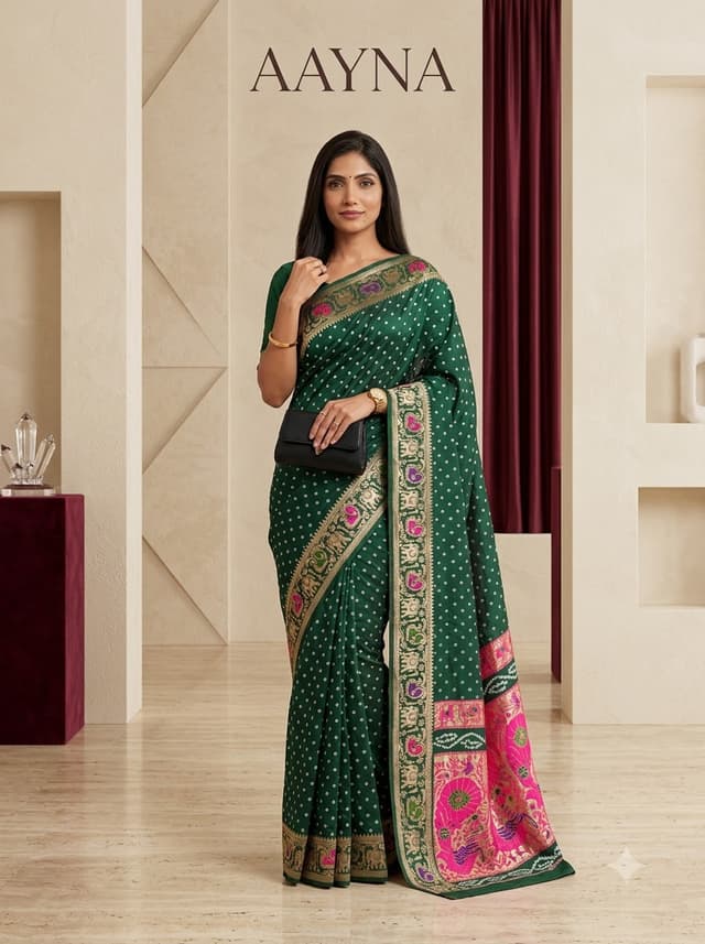 Peacock Teal Handcrafted Bandhani Festive Saree (No. 012) — Primary Hero View