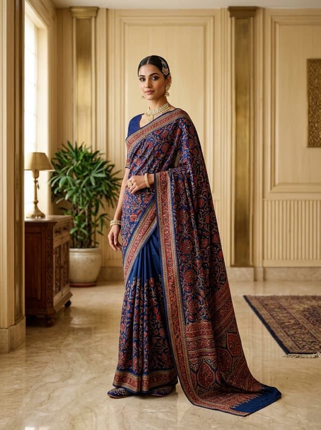 Indigo Blue Handcrafted Bandhani Festive Saree (No. 020) — Primary Hero View