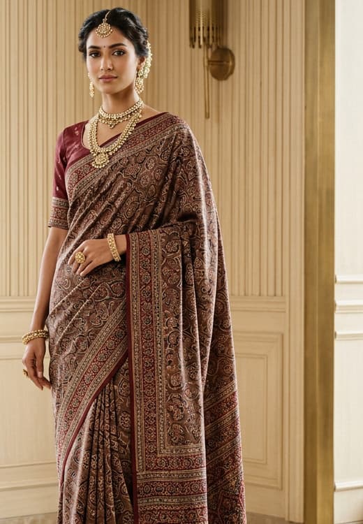 Crimson Red Handcrafted Bandhani Festive Saree (No. 021) — Secondary Angle