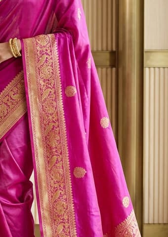 Rani Fuchsia Handcrafted Bandhani Festive Saree (No. 025) — Artisanal Detail View