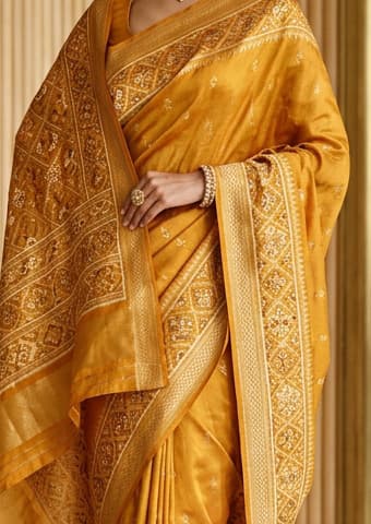 Powder Coral Handcrafted Bandhani Festive Saree (No. 027) — Artisanal Detail View