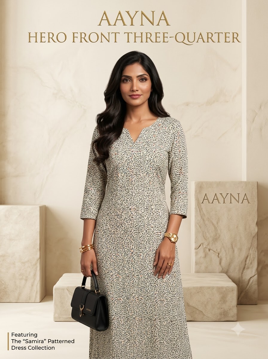 Samira Beige Micro-Patterned Cotton Kurti Dress