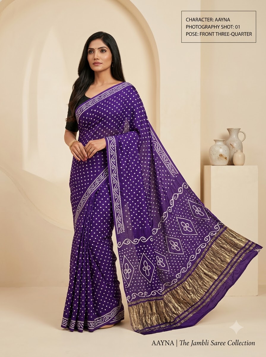 Royal Jambli Deep Purple Bandhani Saree