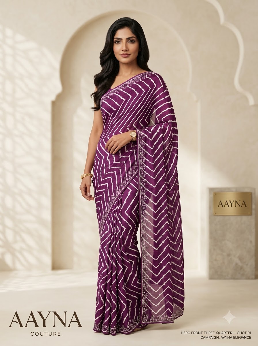 Imperial Violet Chevron Leheriya Saree
